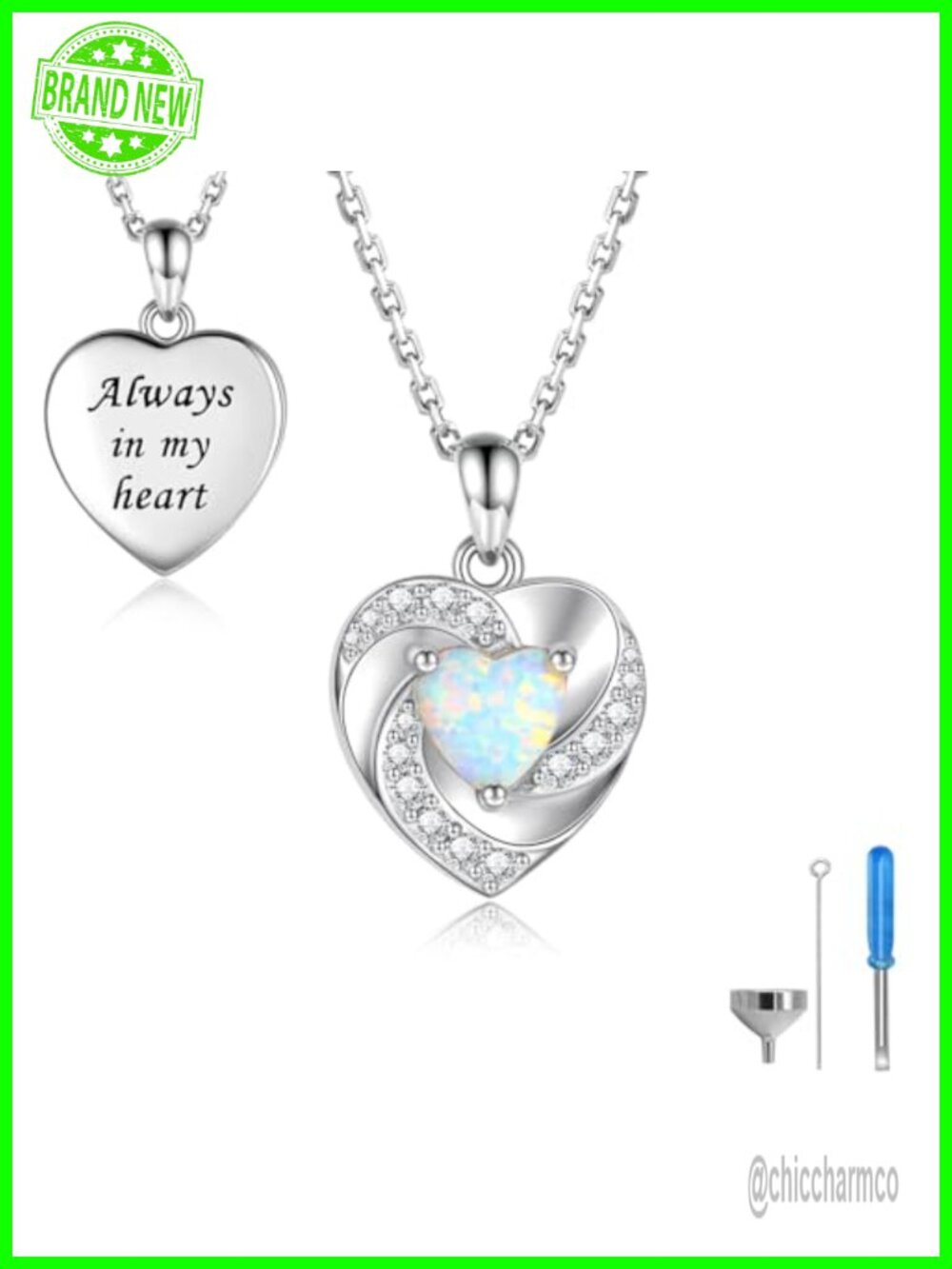 Sariel 925 Sterling Silver Opal Heart Urn Necklace Cremation Jewelry